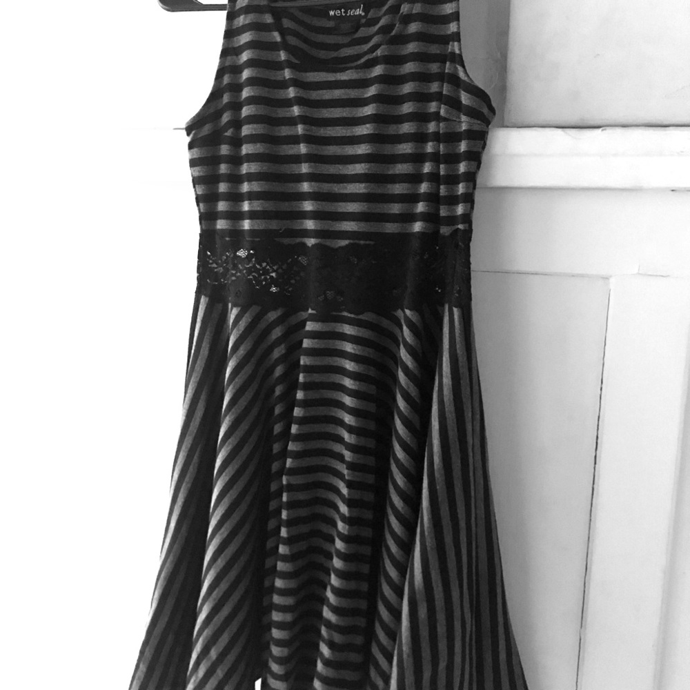 Black and grey striped skater dress